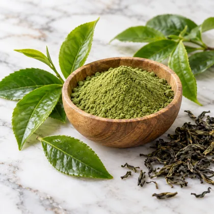 Green tea leaves